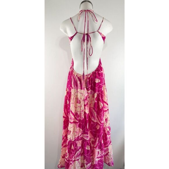 NEW Farm Rio Size Large Pink Tropical Groove Maxi Dress - Picture 5 of 8